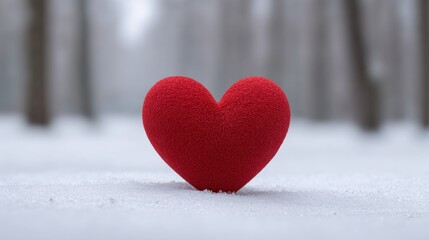Fototapeta premium Vibrant Red Heart in Winter Snowy Landscape Surrounded by Nature's Serenity and Beauty