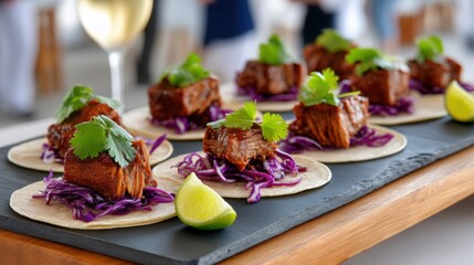 Delicious Tacos with Tender Beef and Fresh Cilantro on Display