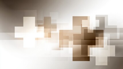 Background features abstract medical crosses in neutral shades. This design is suitable for healthcare themes, presentations, or digital content.