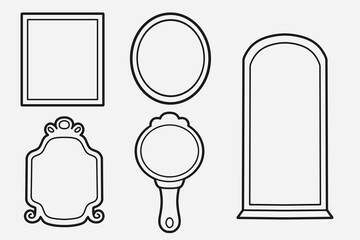 set of mirror with outline style good for icon, symbol, element design, coloring book, etc