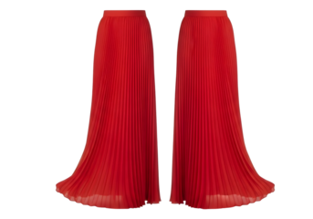 Two red pleated skirts isolated on transparent background for fashion design