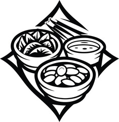 chinese food background icon Black silhouette vector illustration on transparent background