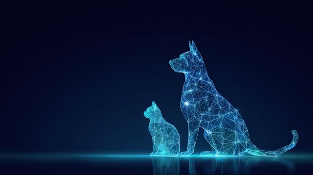A captivating digital representation of a cat and a dog, crafted with interconnected lines. ..Created with Generative AI, not depicting real subjects.