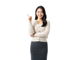 Woman pointing with confidence isolated on transparent background