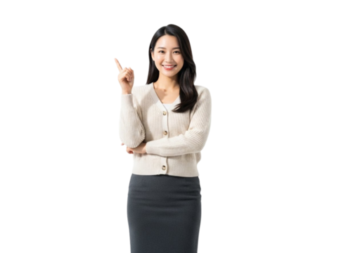 Woman pointing with confidence isolated on transparent background - Powered by Adobe