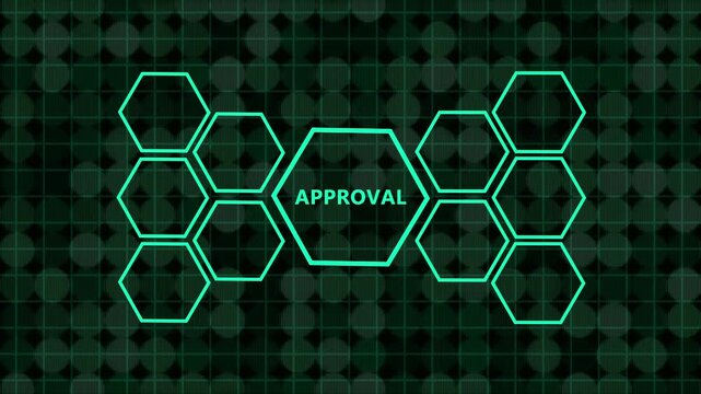 Approved text label stamp with checklist animation. Approved text sign ,A video showcasing a digital approval process with various icons and a green neon design
