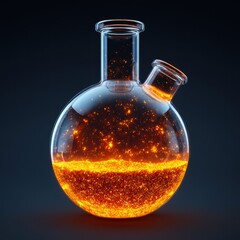 A glowing Erlenmeyer flask showcases a fascinating chemical reaction with bright particles.
