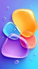 Colorful abstract composition of fluid blobs and water droplets on a gradient background.