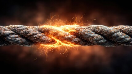 A burning rope with intense sparks, representing energy, and a breaking point.