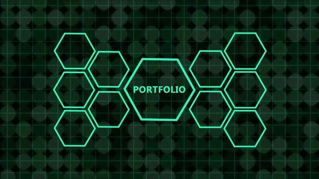 professional portfolio performance tracking digital system,investment portfolio analytics with glowing hexagon ui,digital portfolio management dashboard futuristic interface