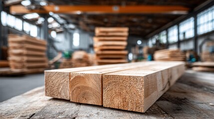 Wooden beams in a lumber yard