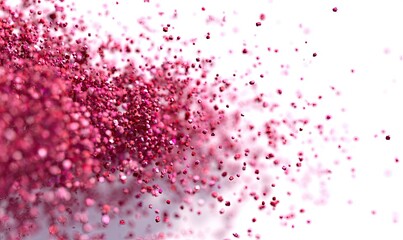 Pink spheres scattered, with shallow depth of field on white background