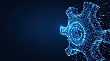An abstract digital representation of a gear. showing interconnectedness and technological advancement. ..Created with Generative AI, not depicting real subjects.