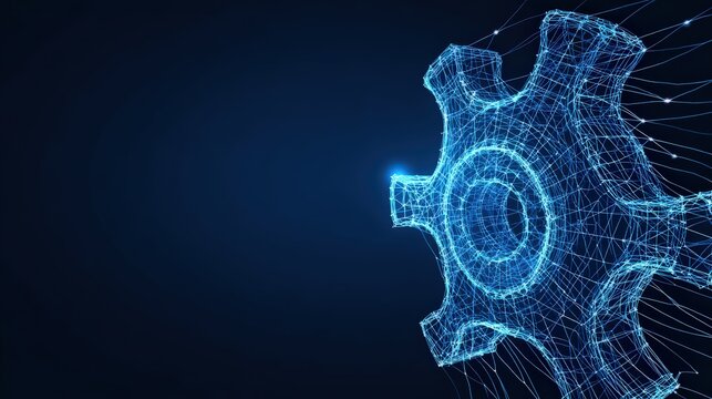 An abstract digital representation of a gear. showing interconnectedness and technological advancement. ..Created with Generative AI, not depicting real subjects. - Powered by Adobe