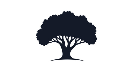 A striking depiction of a full leafy tree stands prominently against a white background silhouette © Pvect02