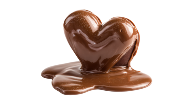 Chocolate heart candy with liquid flowing and dripping on transparent background - Powered by Adobe
