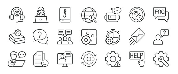 Technical Support thin line icons. Editable stroke. For website marketing design, logo, app, template, ui, etc. Vector illustration