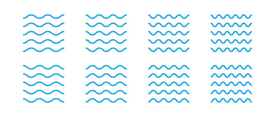 Wave vector icon set. Water waves sign collection. Sea wave set. Water symbol. Ocean wave sign. Sea icons set. Zigzag line