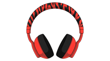 Red and black headphones with animal print design in bold style on white background for music accessories
