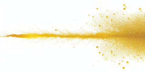 Abstract Luminous Gold Paint Splash & Shimmering Particle Burst with  Elegant Horizontal Golden Glitter Spray on White. Ideal for Luxury Branding, Festive Celebration & Minimalist Design.