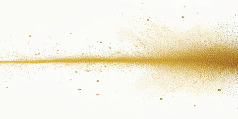 Abstract Luminous Gold Paint Splash & Shimmering Particle Burst with  Elegant Horizontal Golden Glitter Spray on White. Ideal for Luxury Branding, Festive Celebration & Minimalist Design.