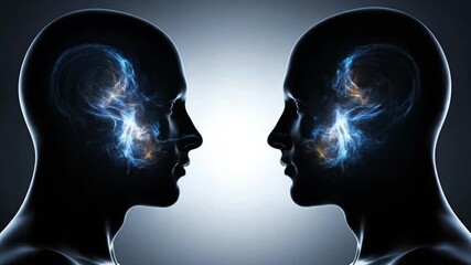 Cinematic Silhouette of Two Human Heads with Swirling Smoke Energy representing Empathy and Mind Connection