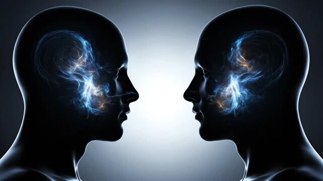 Cinematic Silhouette of Two Human Heads with Swirling Smoke Energy representing Empathy and Mind Connection