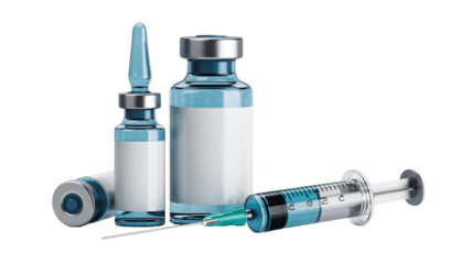 Medical Vials and Syringe in Clinical Setting with Cool Tones and Soft Lighting on White Background for Healthcare Advertising