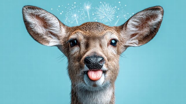Playful deer with fireworks