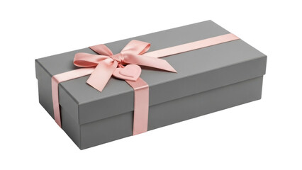 Gray gift box with pink ribbon isolated on transparent background