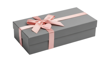Gray gift box with pink ribbon isolated on transparent background