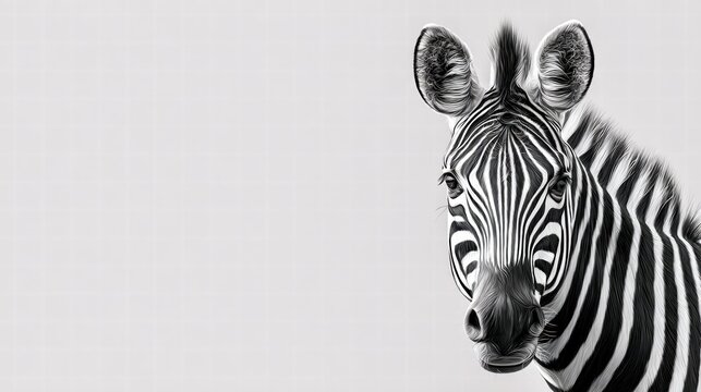 Striking black and white portrait of a zebra gazing directly at the viewer.