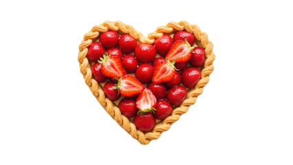 Heart shaped strawberry tart isolated on transparent background