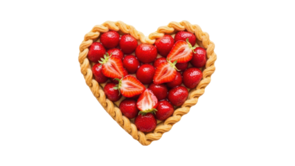 Heart shaped strawberry tart isolated on transparent background