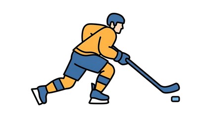 Obraz premium Hockey player in action with stick and puck on ice