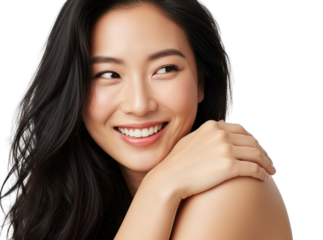 Young woman smiling confidently isolated on transparent background