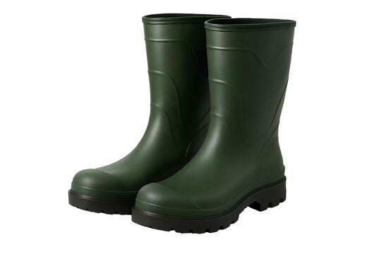 Green rubber boots isolated on transparent background