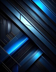 Obraz premium Metallic, geometric abstract composition with dark blue and black hues. Angled lines and textures create a dynamic visual