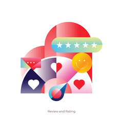 Customer Satisfaction and Business Reputation Concept with Heart and Star Online Reviews, Ratings and Service Feedback