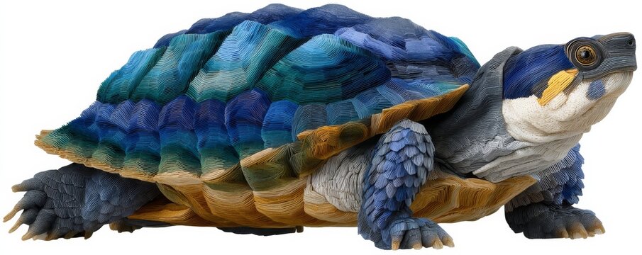 Colorful turtle shell displayed over textured layered paper showcasing artistic design and vibrant hues