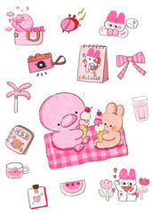 vector set of baby elements, Set of funny cartoon animals, element cute cartoon animals , set stickers of bunny and duck, set of cute  valentines