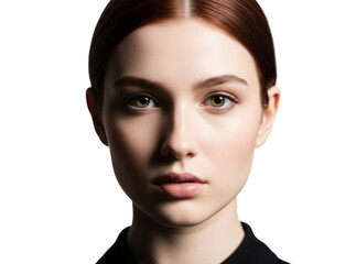 Serene woman with dark hair isolated on transparent background