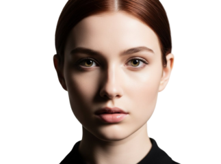 Serene woman with dark hair isolated on transparent background