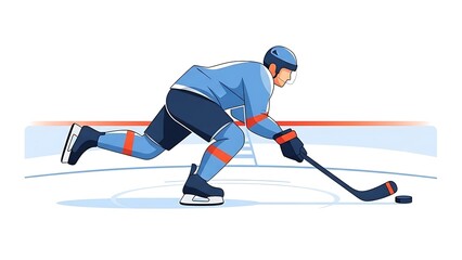 Obraz premium Hockey player in action hitting puck on ice rink with stick