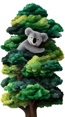 Layered paper artwork of a koala nestled among vibrant green trees symbolizing nature