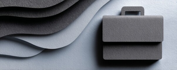 Stylized briefcase icon crafted from layered textures in monochromatic shades of gray, creating a modern and minimalist aesthetic