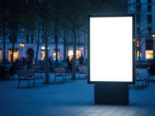 Urban billboard in evening square
