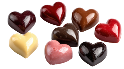 Delicious assortment of heart shaped gourmet chocolate candies for valentine's day