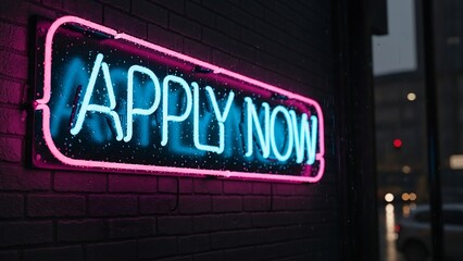 Neon Apply Now Job Sign Board.