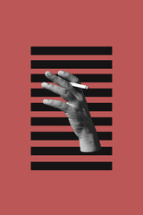 Collage with a hand holding cigarette